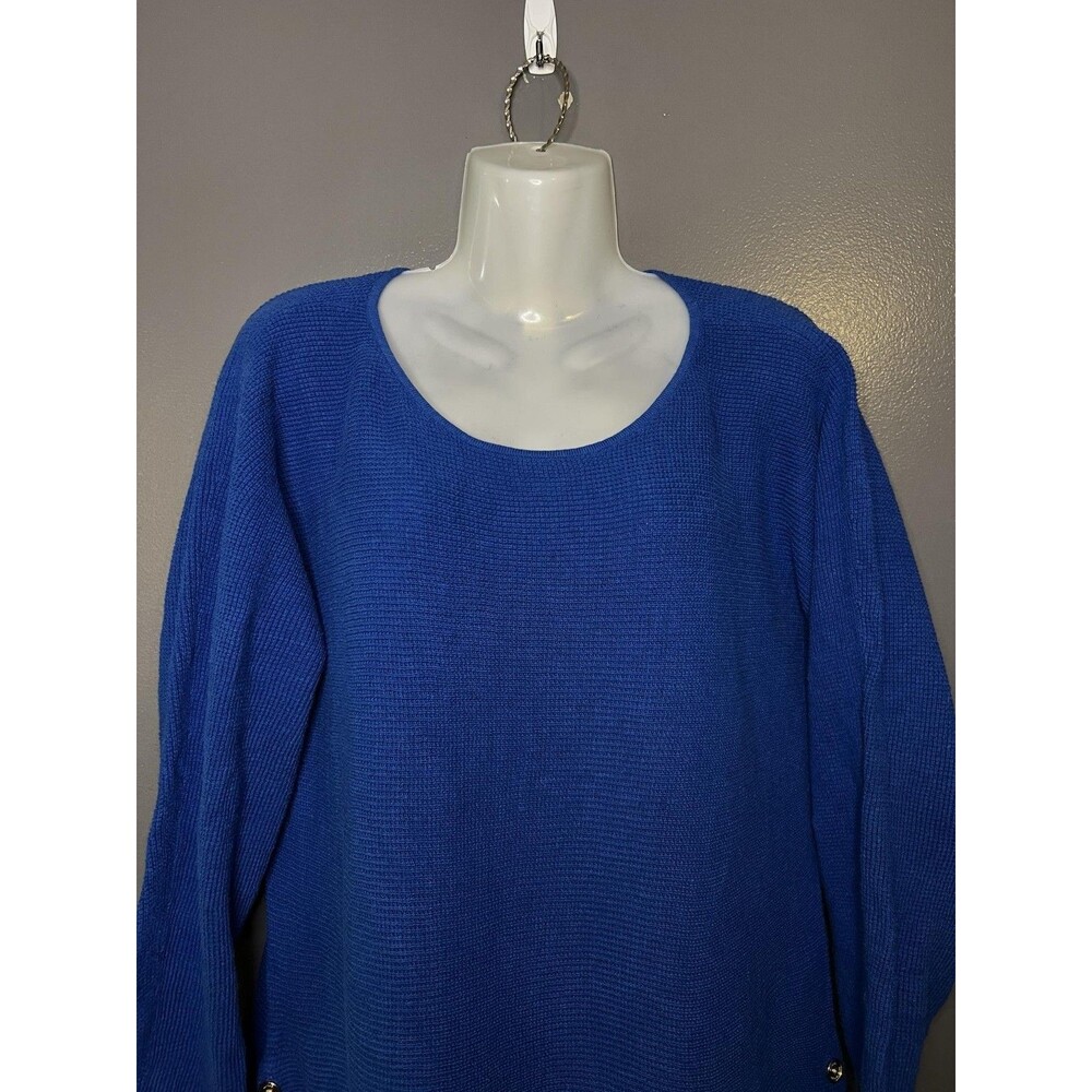 Michael Michael Kors Sweater Tunic Womens XL Blue Waffle Knit Side Button Hem